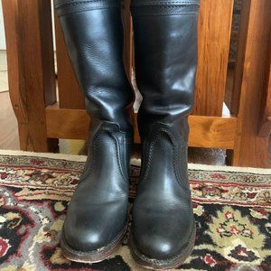 Frye Heeled Tall Black Leather Boots, Size 8